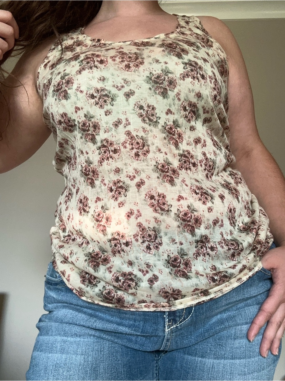 Sheer Antique Floral Free People Tank